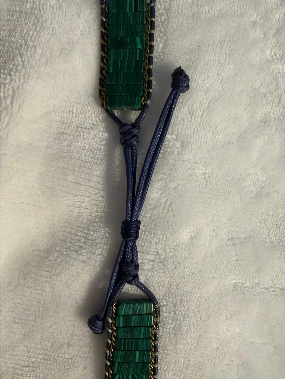 Cape Diablo Green and Navy Beaded Cord Bracelet with Gold Chain Trim