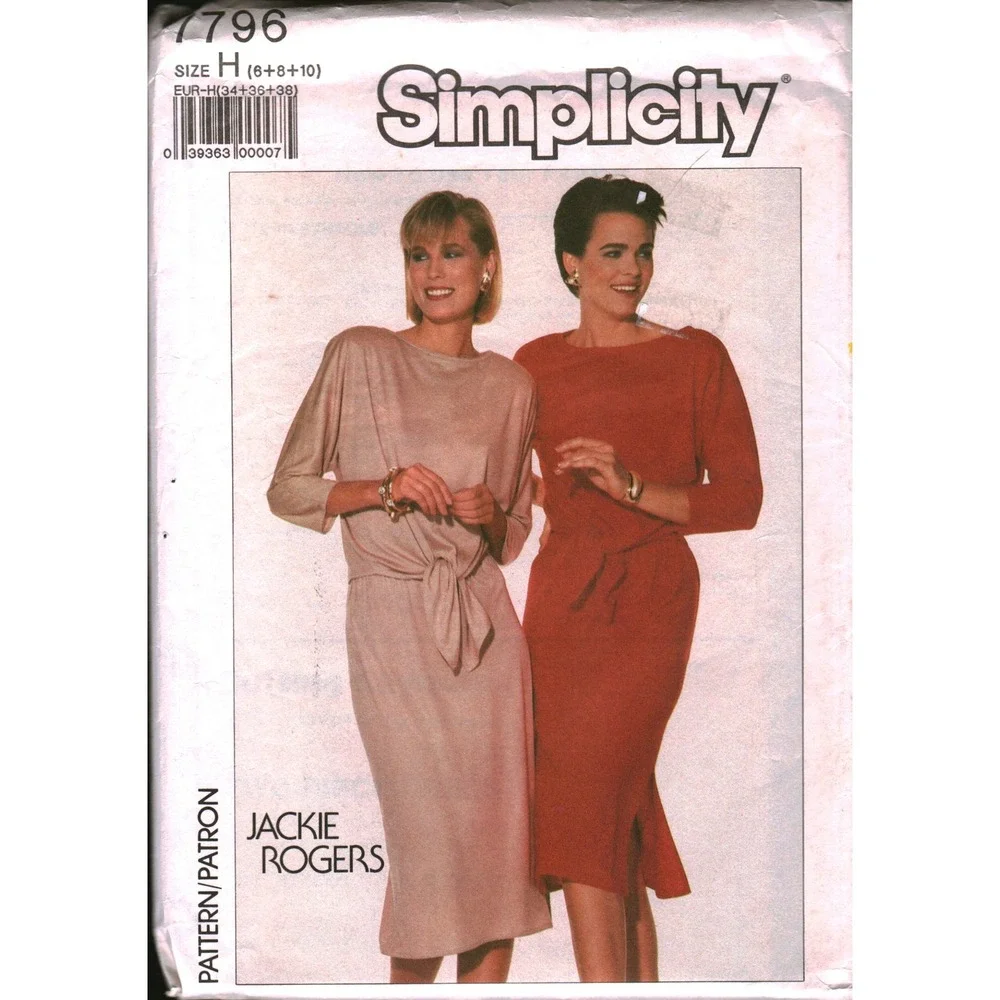Simplicity 7796 Jackie Rogers Two Piece Dress Sewing Pattern Size 6 8 10 Vintage