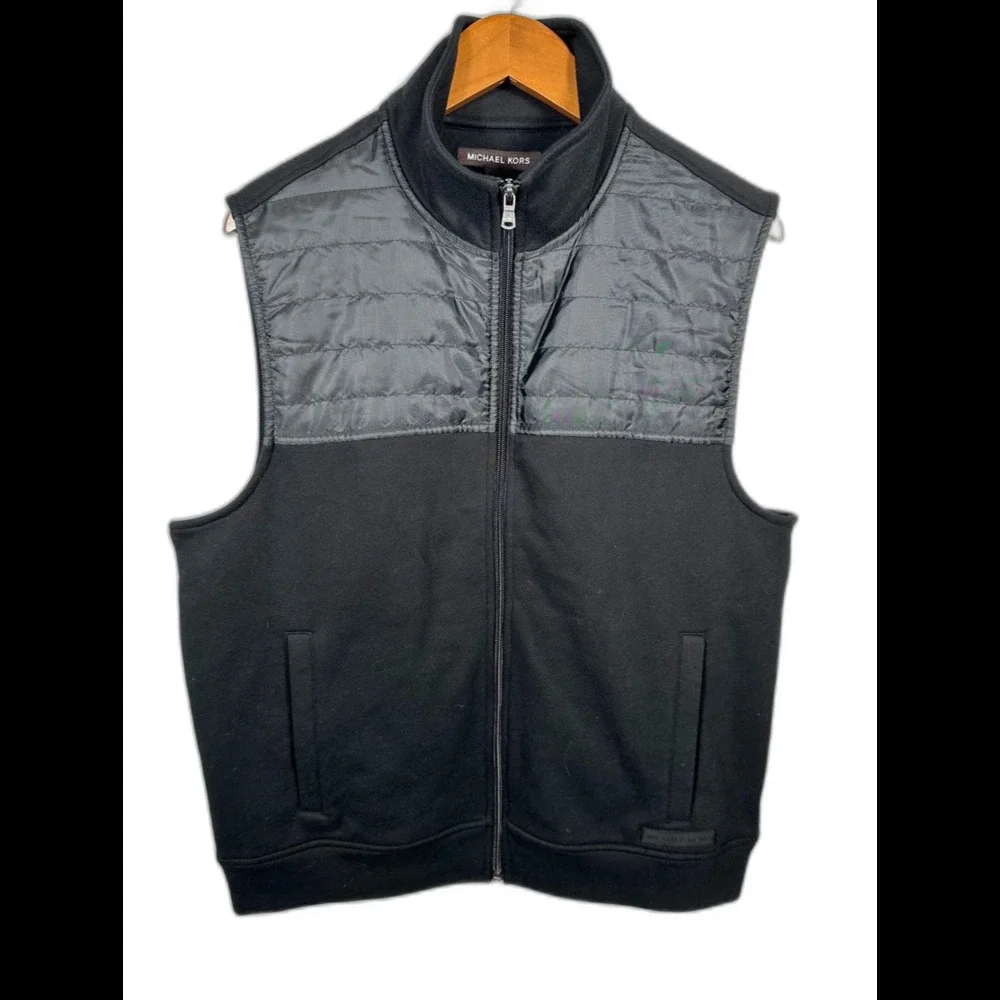 Michael Kors Men's Black Zip-Up Collared Vest NWT Size Medium Minimalist