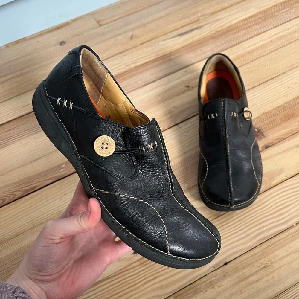 Clarks Artisan Unstructured Un.Loop Black Leather‎ Loafers Womens 8.5 M 26084807