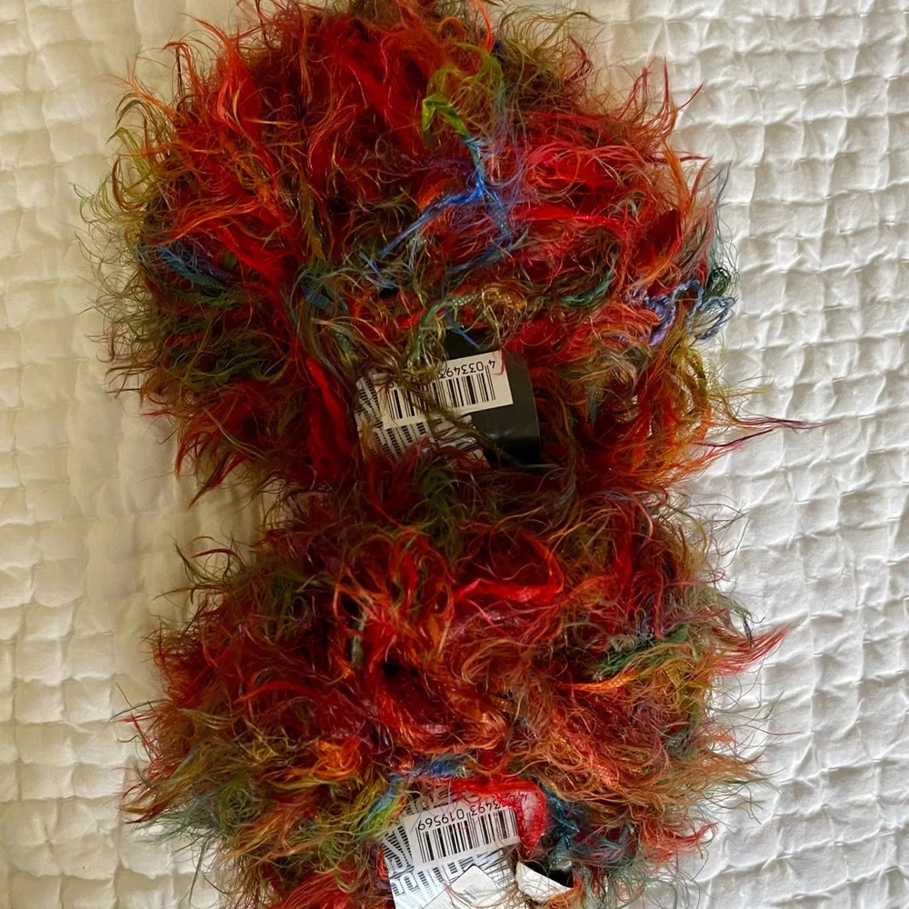 Lana Grossa Pep Print Red, Orange, Green Furry,  Fuzzy Yarn, 2 skeins