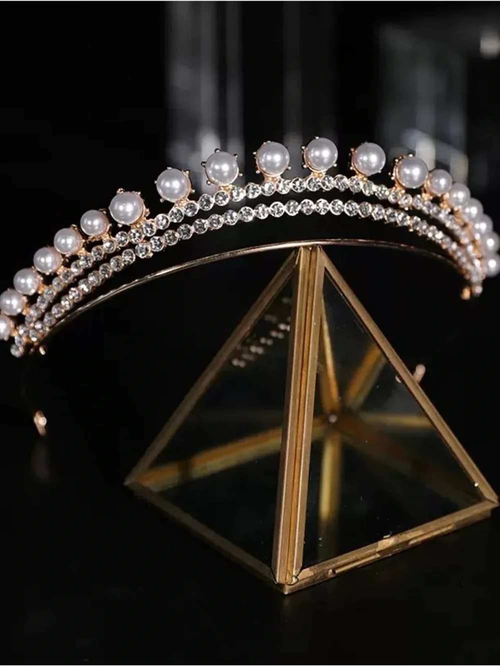 Gold Pearl & Crystal Tiara Headband - Luxe Bridal Hair Accessory
