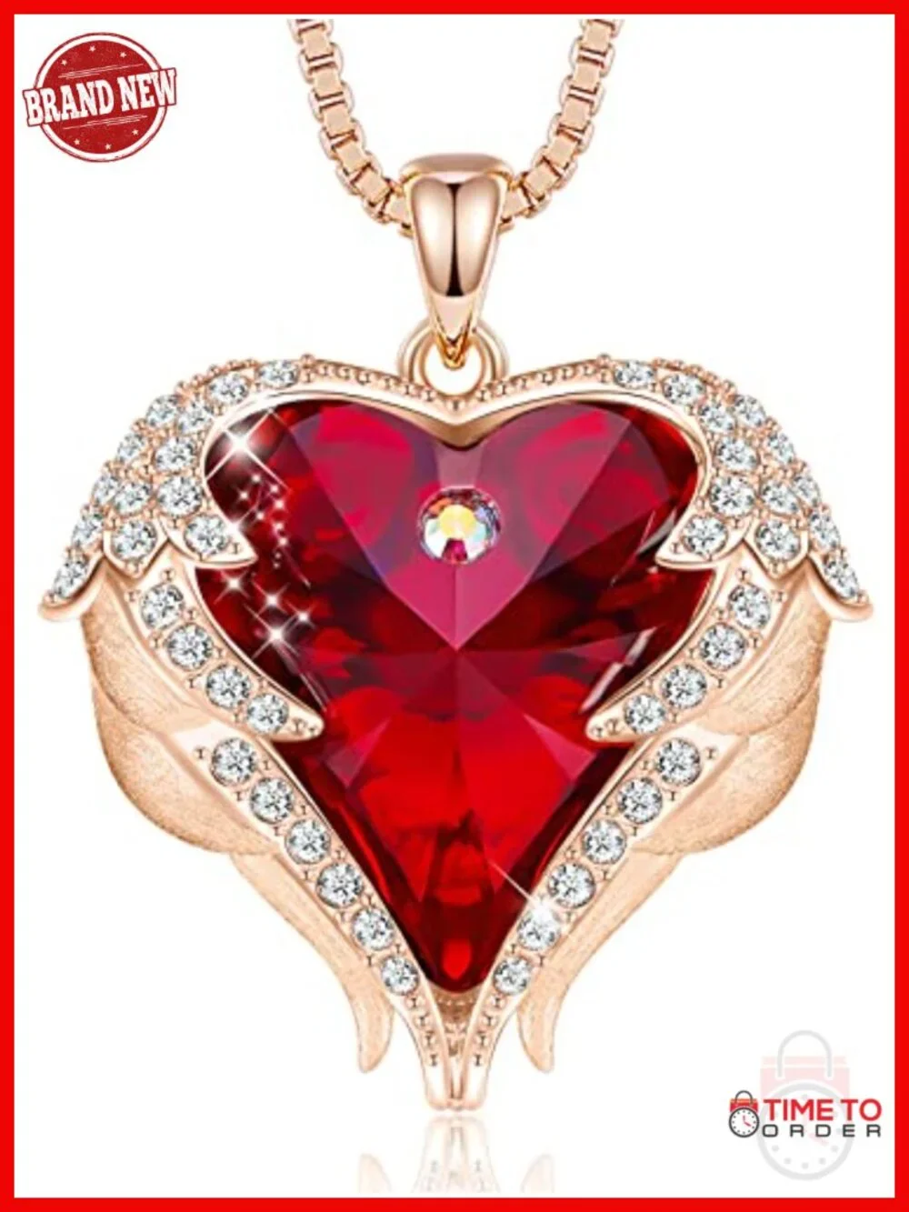 Angel Wings Heart Crystal Pendant Necklace with Cubic Zirconia