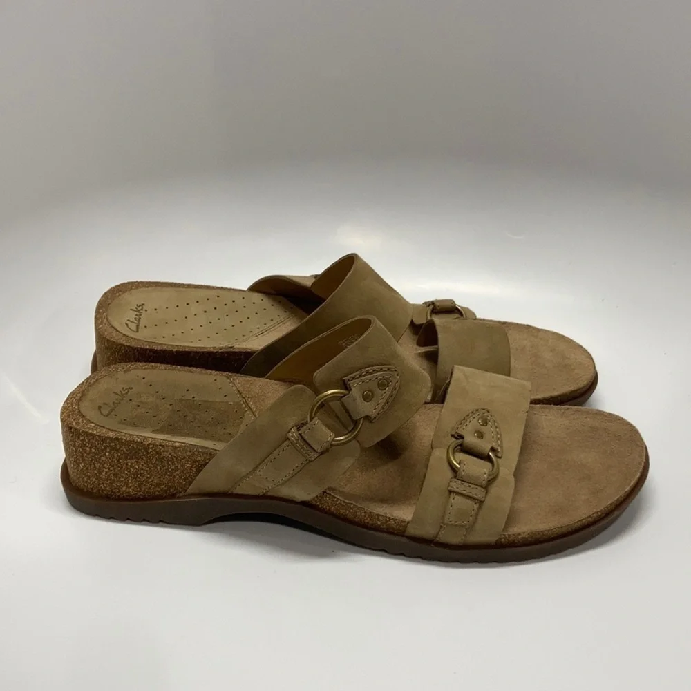 Clarks cork footbed slip‎ on sandals size 10