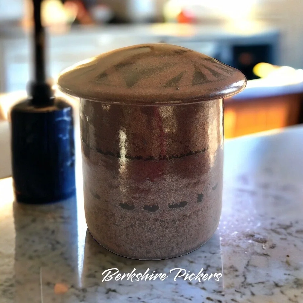 Mushroom Stoneware canister with‎ lid ~ signed