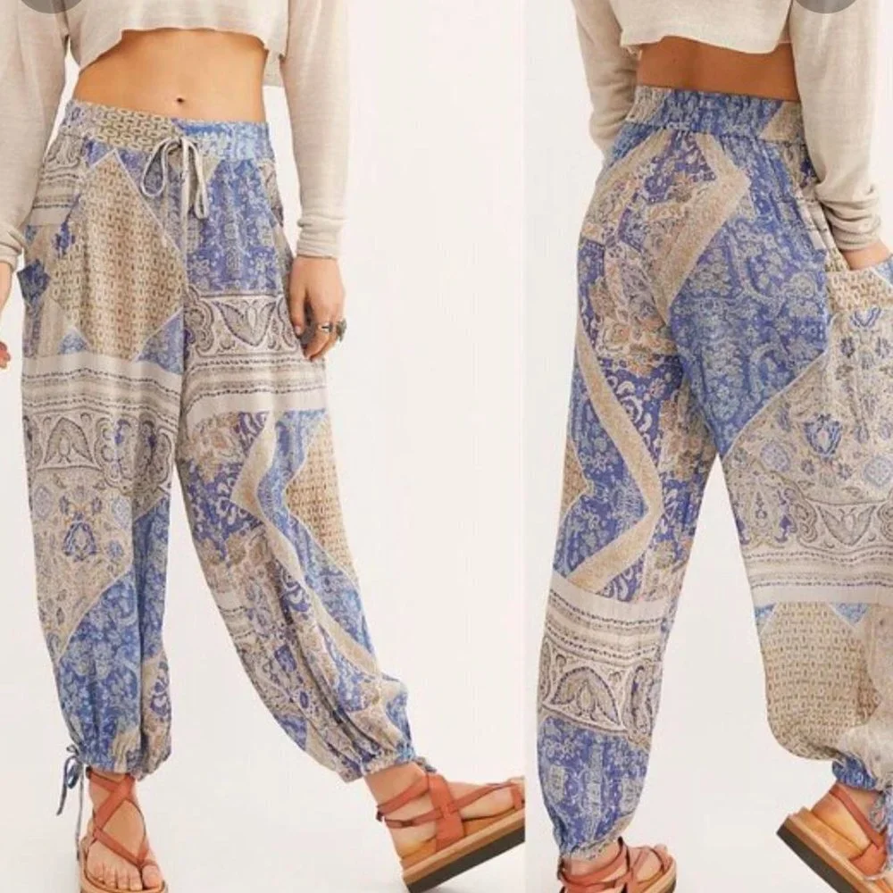 Free People Begonia Balloon Pants in Icy Blue Combo Size XS