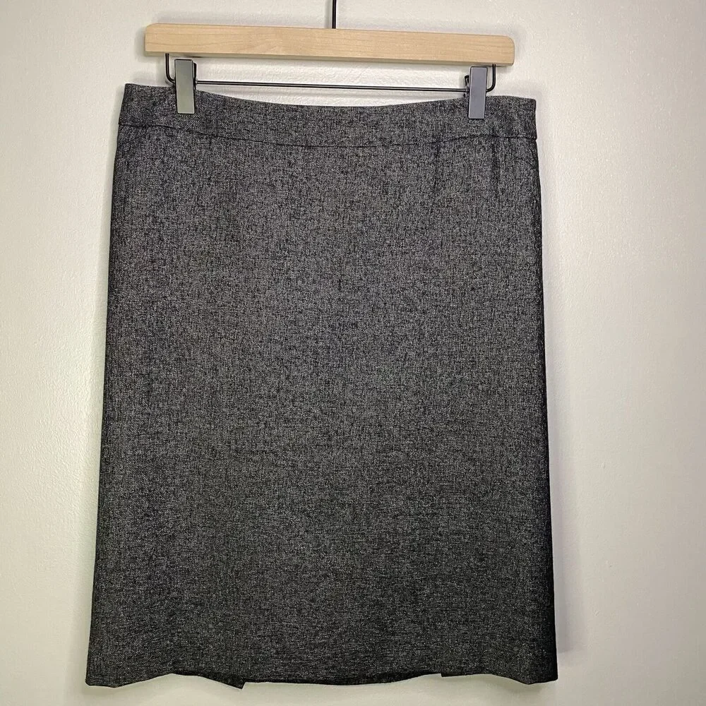 ANN TAYLOR Women Wool Blend Size‎ 10 Pencil Skirt Button Back Black Gray Lined