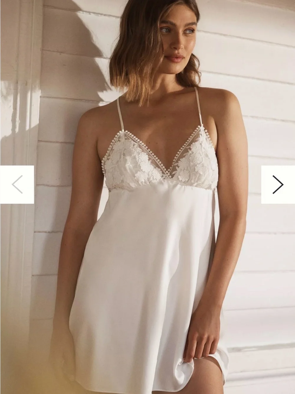 Flora Nikrooz Ivory Lace-Trim Satin Chemise and Matching Robe