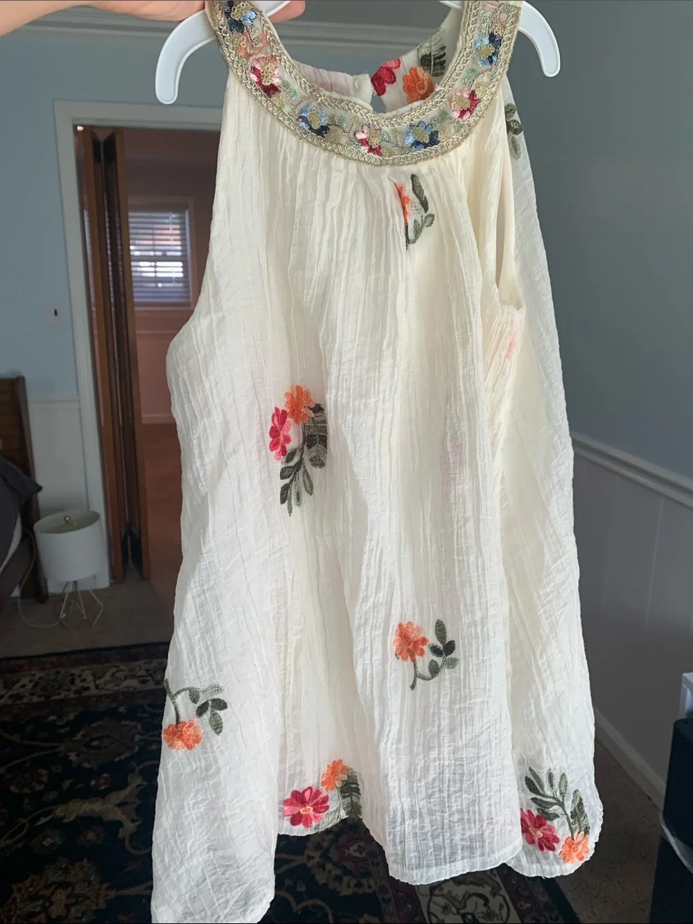 Embroidered Cream Floral Halter Dress