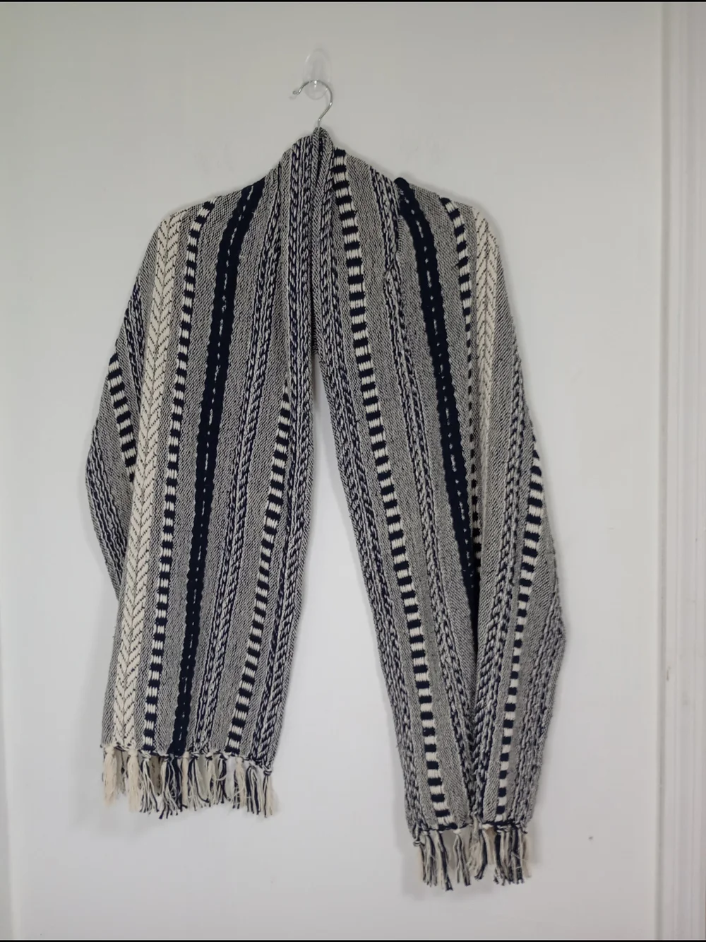 DII Design Imports Black White Woven Cotton Fringe Scarf Wrap Shawl Boho Chic