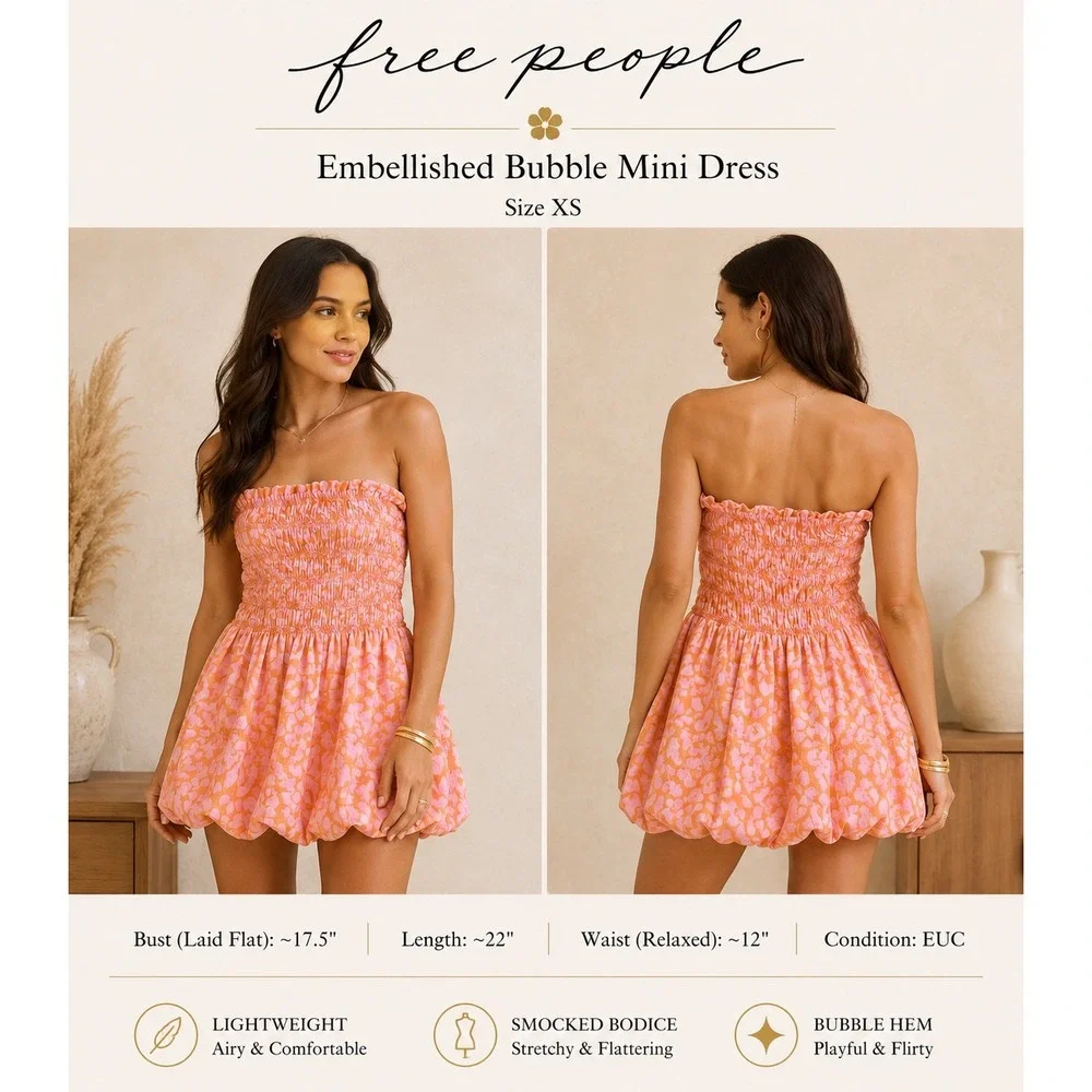 Free‎ People Embellished Bubble Mini Dress Shell Coral Pink Orange OB2249861 XS