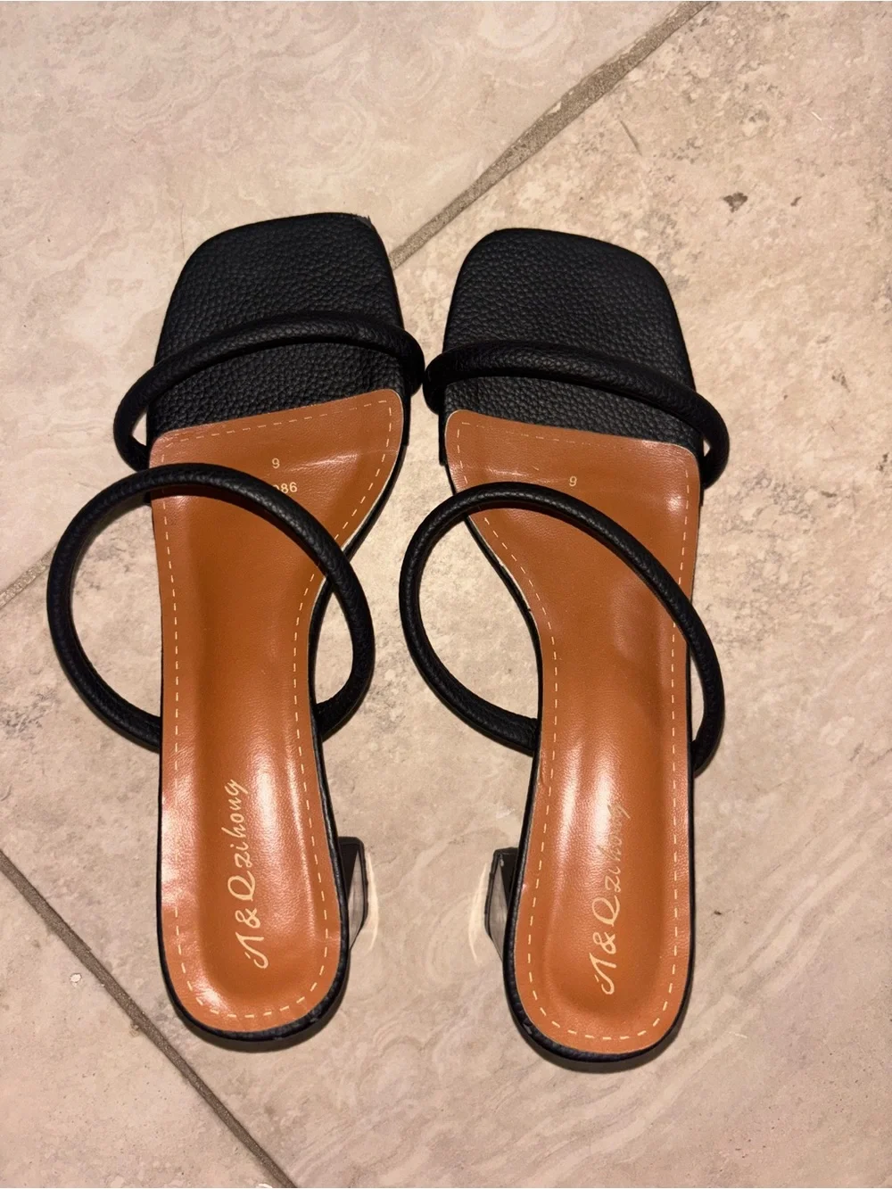 Black Strappy Square-Toe Sandals