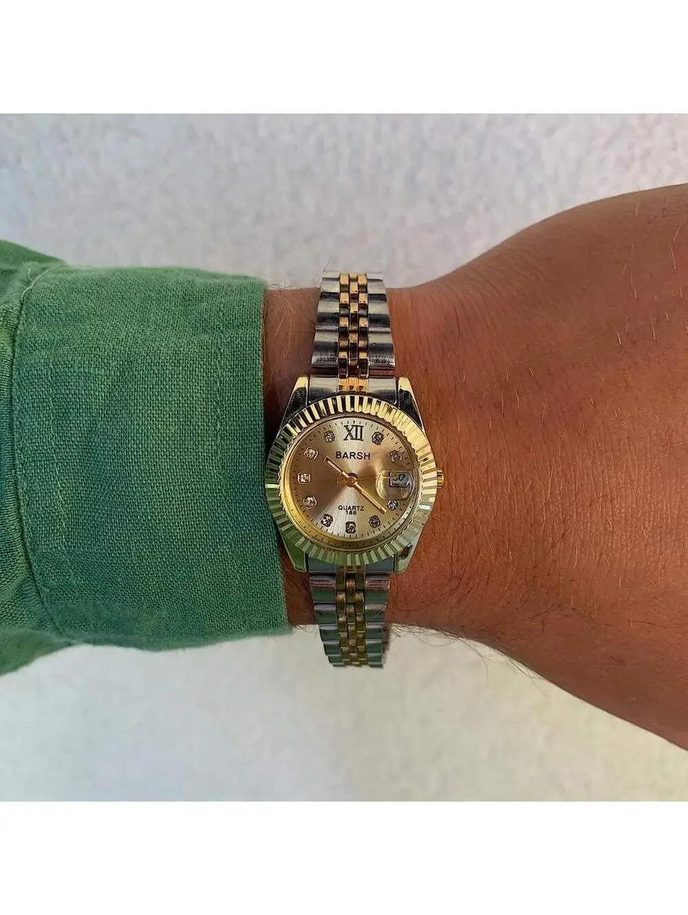 Classy Y2K Style Silver and Gold Watch with Diamond Accents