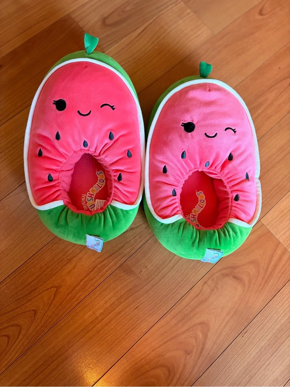 Squishmallows Watermelon Plush Slippers - Pink & Green kids size 11-12