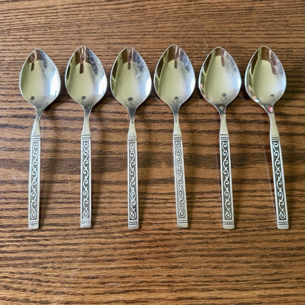 Vintage Oneida Stainless Spanish Court Oval Soup Spoons Flatware Set Of 6