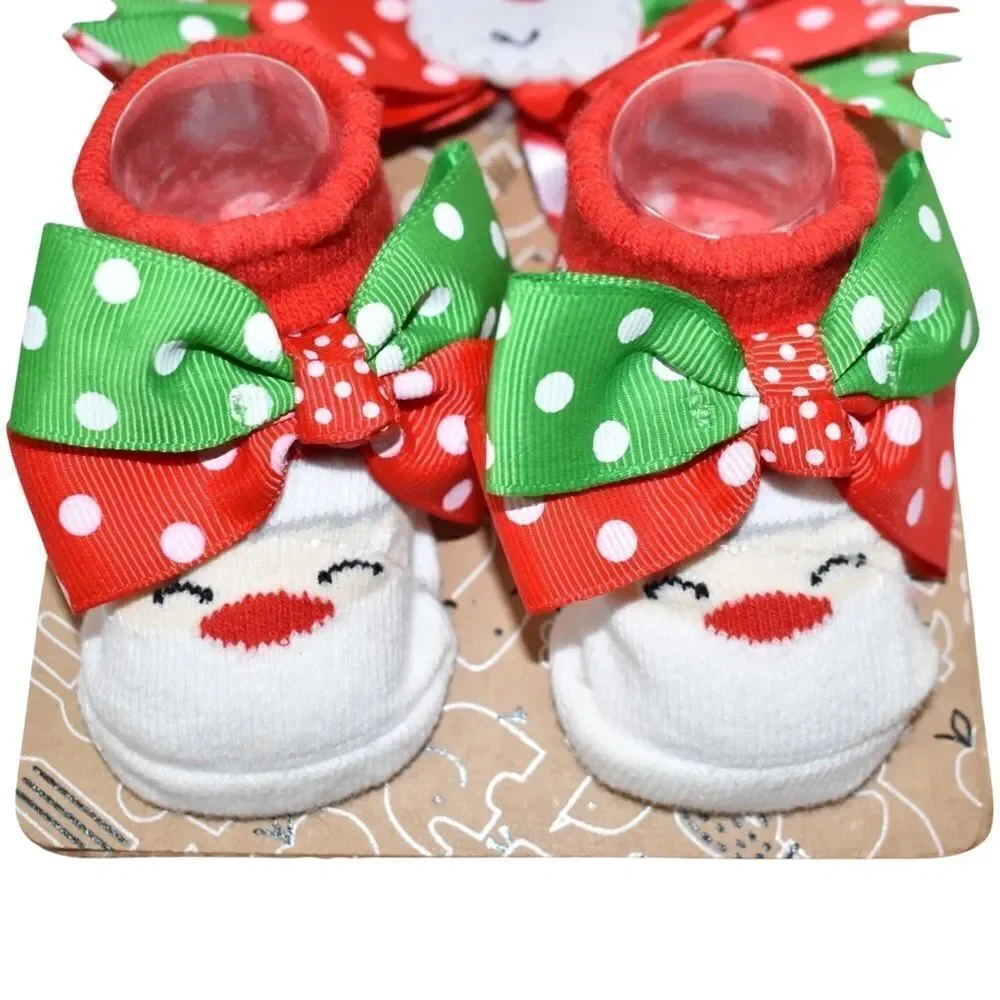 Baby Essentials Christmas Santa Socks and Headband Girl's Size 0-6 Months NWT