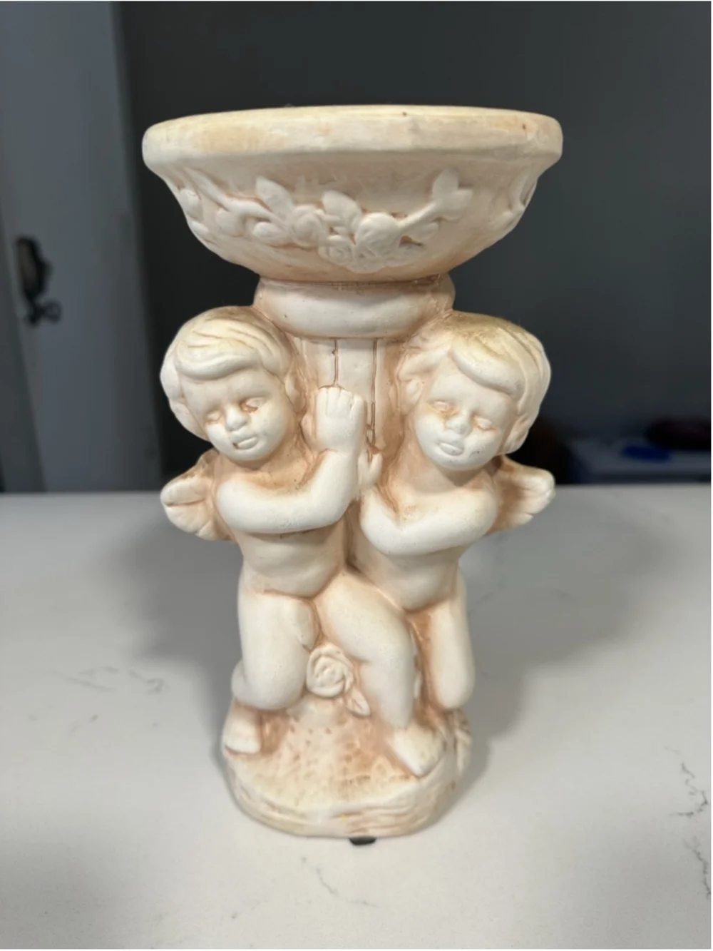 White Ceramic Praying Angel Figurine Taper Candle Holder