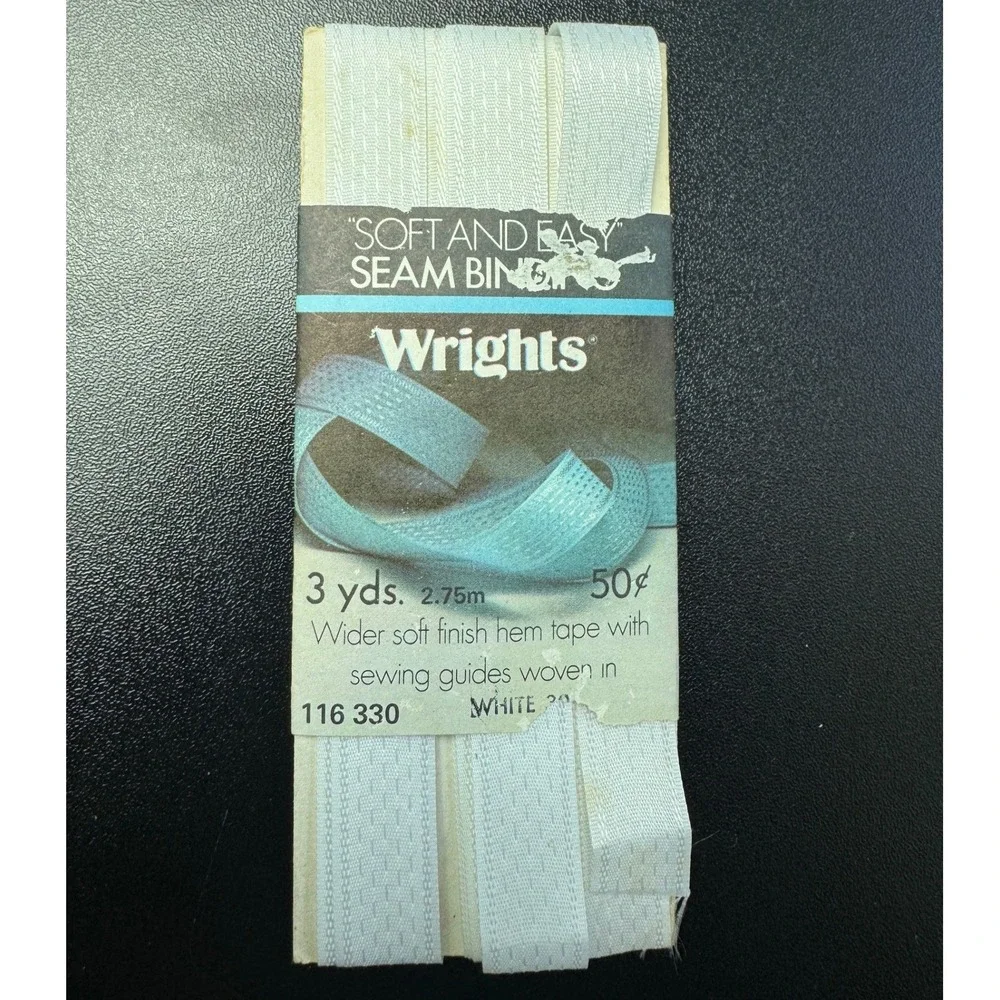 Vintage Wrights Soft and‎ Easy Seam Binding White Hem Tape 116 330 3 Yards 1978