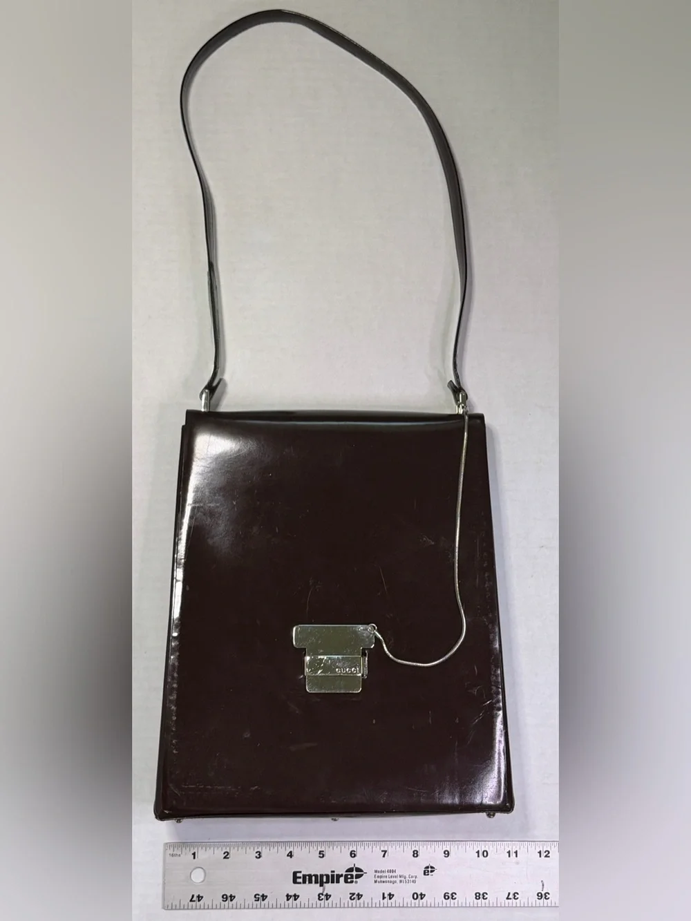 Vintage Gucci Tom Ford Brown Patent Leather T-Lock Shoulder Bag Y2K Italy