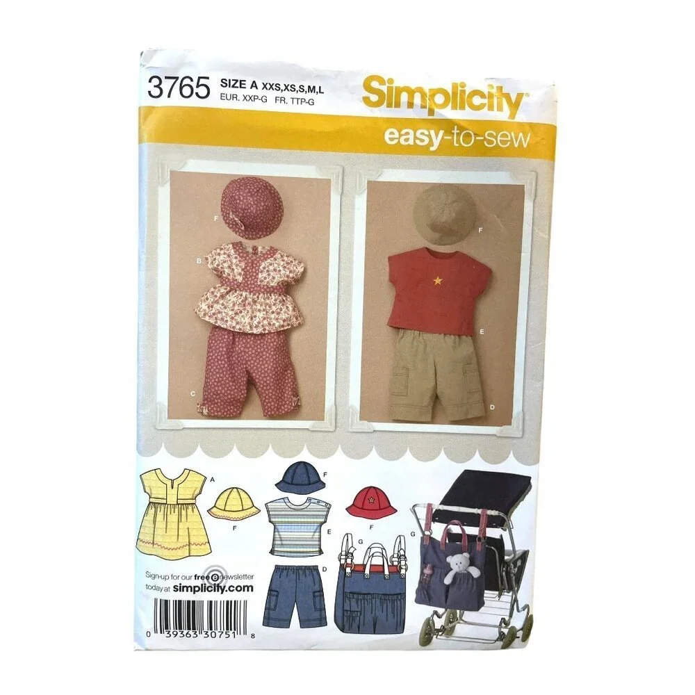 Simplicity Sewing Pattern 3765 Dress Top Pants Hat Stroller‎ Bag Size XXS-L