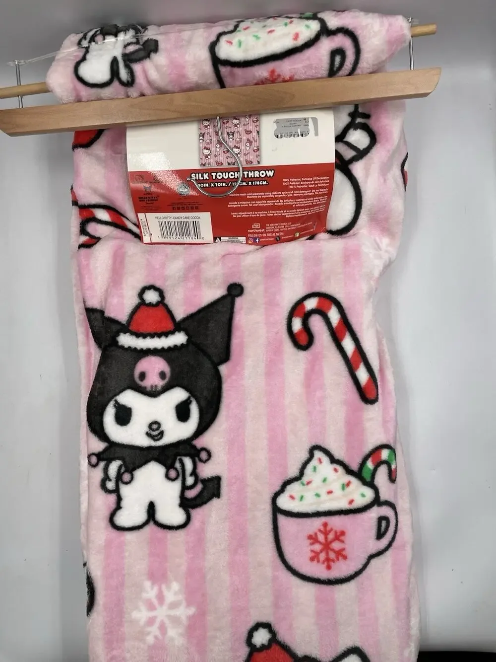 Hello Kitty Kuromi My Melody Pink Christmas Candy Cane & Cocoa Silk Touch Throw