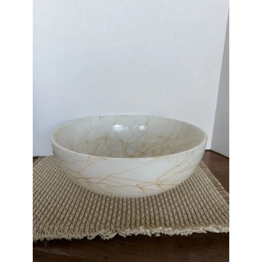 Vintage Hazel Atlas Milk Glass Salad serving Bowl Butterscotch Spaghetti String