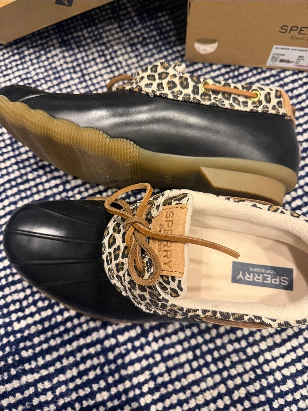 Sperry black leopard leather
