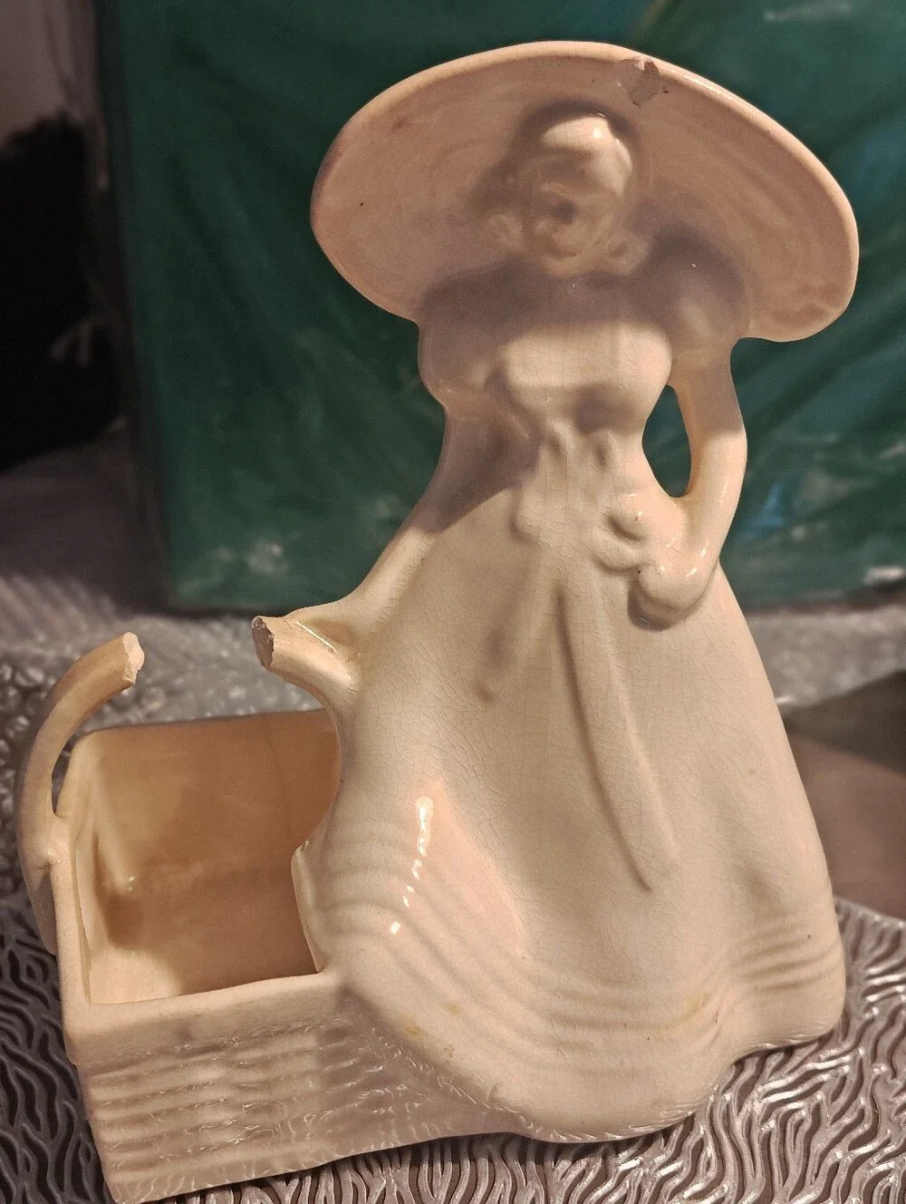 Cream Ceramic Lady Figurine Pottery Planter