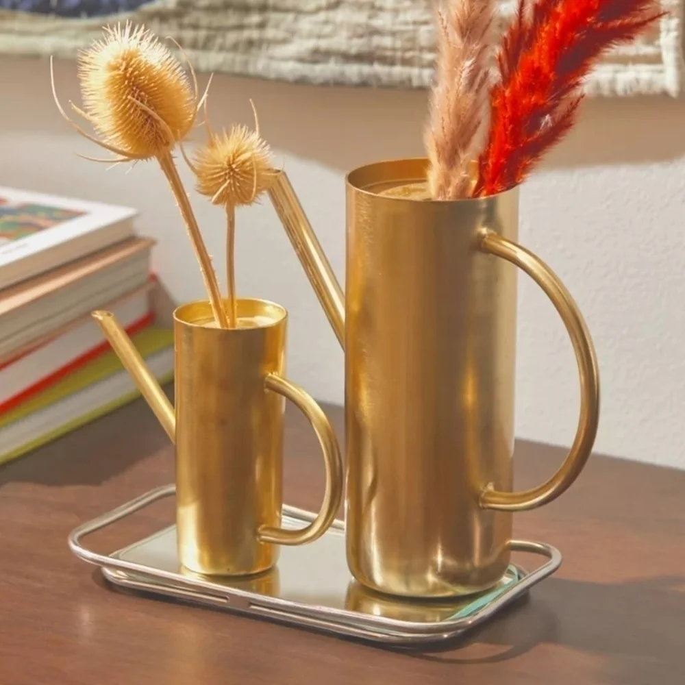 Roxy Watering Can Vase in Rubbed Gold Tone Size Small NWT