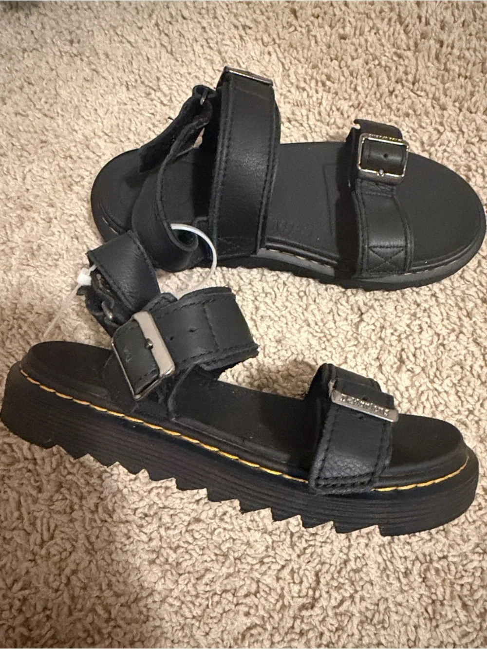 Dr. Martens Black Leather Kids Chunky Strap Sandals
