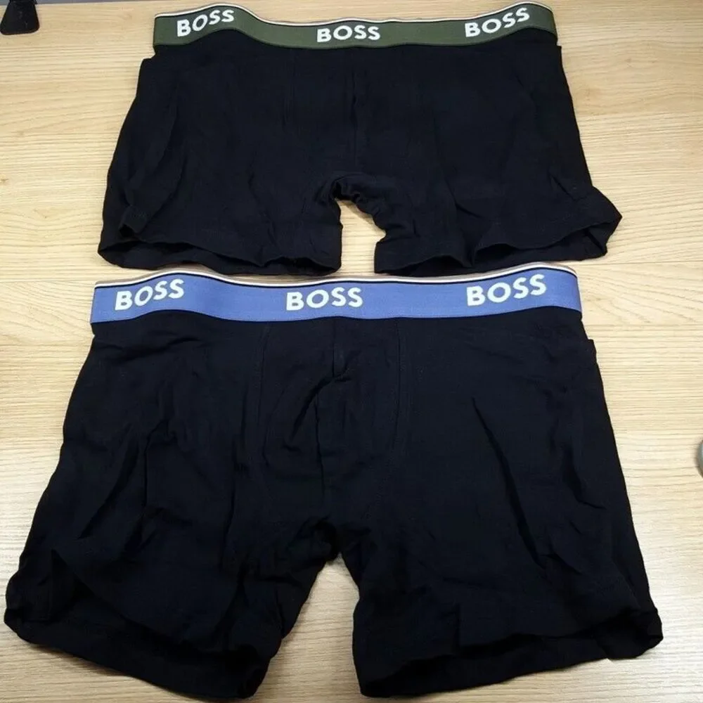 HUGO BOSS Mens Boxer Briefs Small Black 2-Pack Cotton Stretch Logo