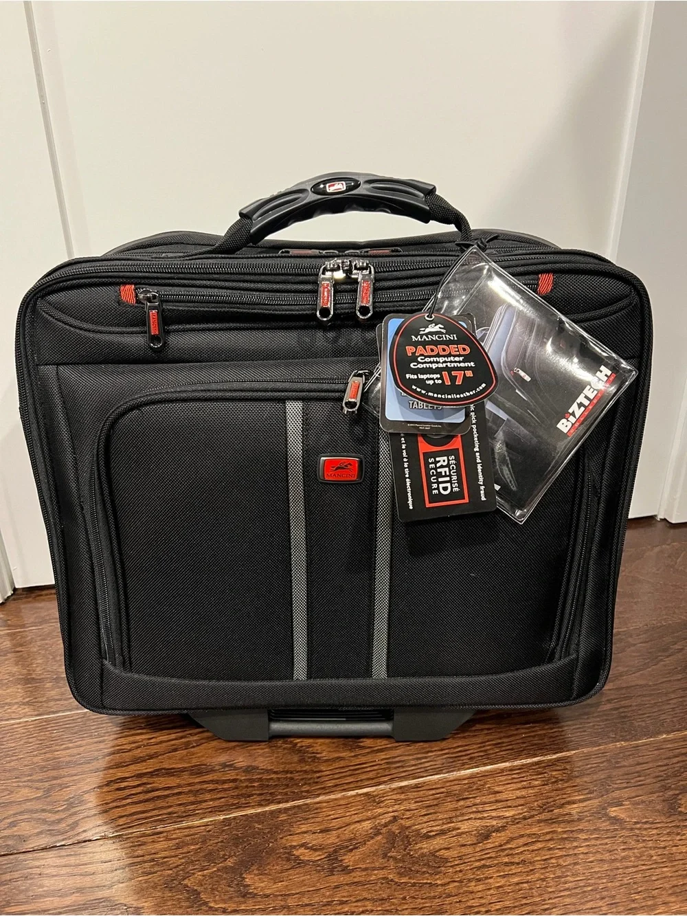 Mancini Black Padded Laptop Briefcase - Fits 17
