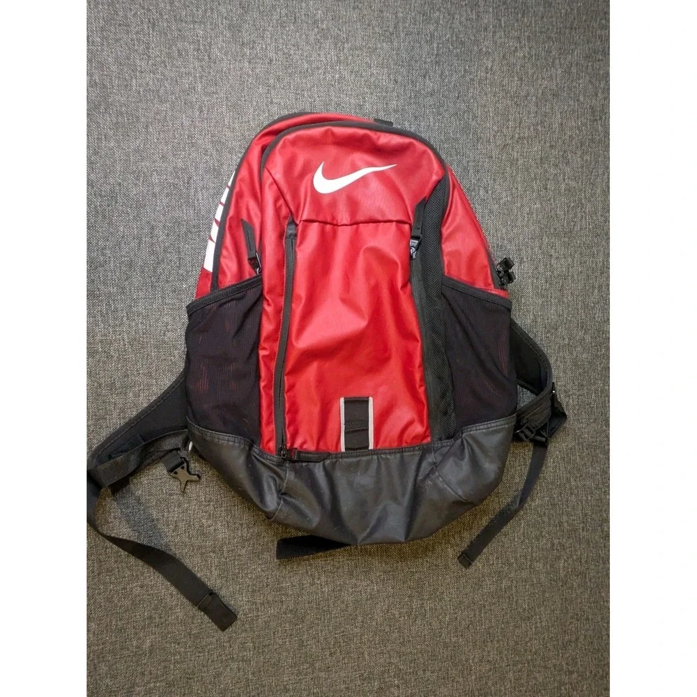 Nike‎ Red Pro Adapt Backpack White Swoosh Logo Y2K Book School Bag Pockets