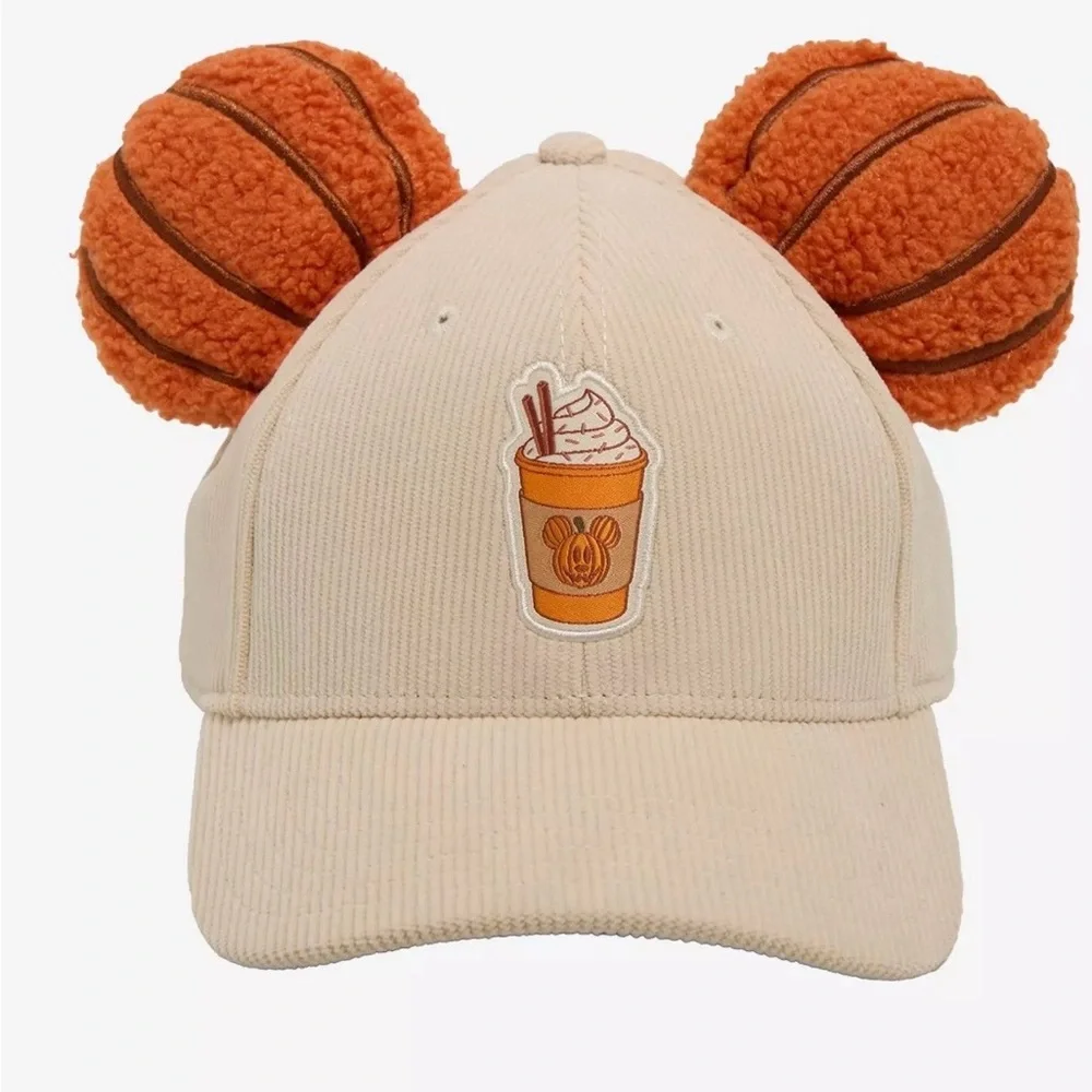 Disney Cream Corduroy Cap with Orange 3D Pumpkin Ears