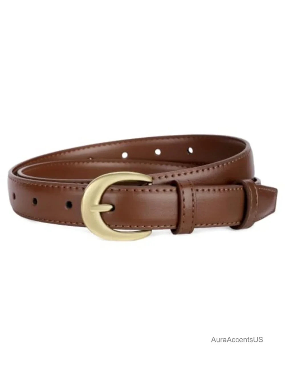 PU Leather Belt with Gold Buckle Fashion Waist Belt for Women