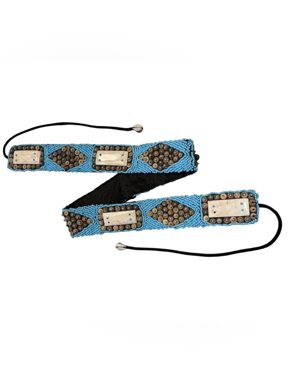 Beaded Blue and Brown Embellished Belt Ties 32” (Not Including Ties)