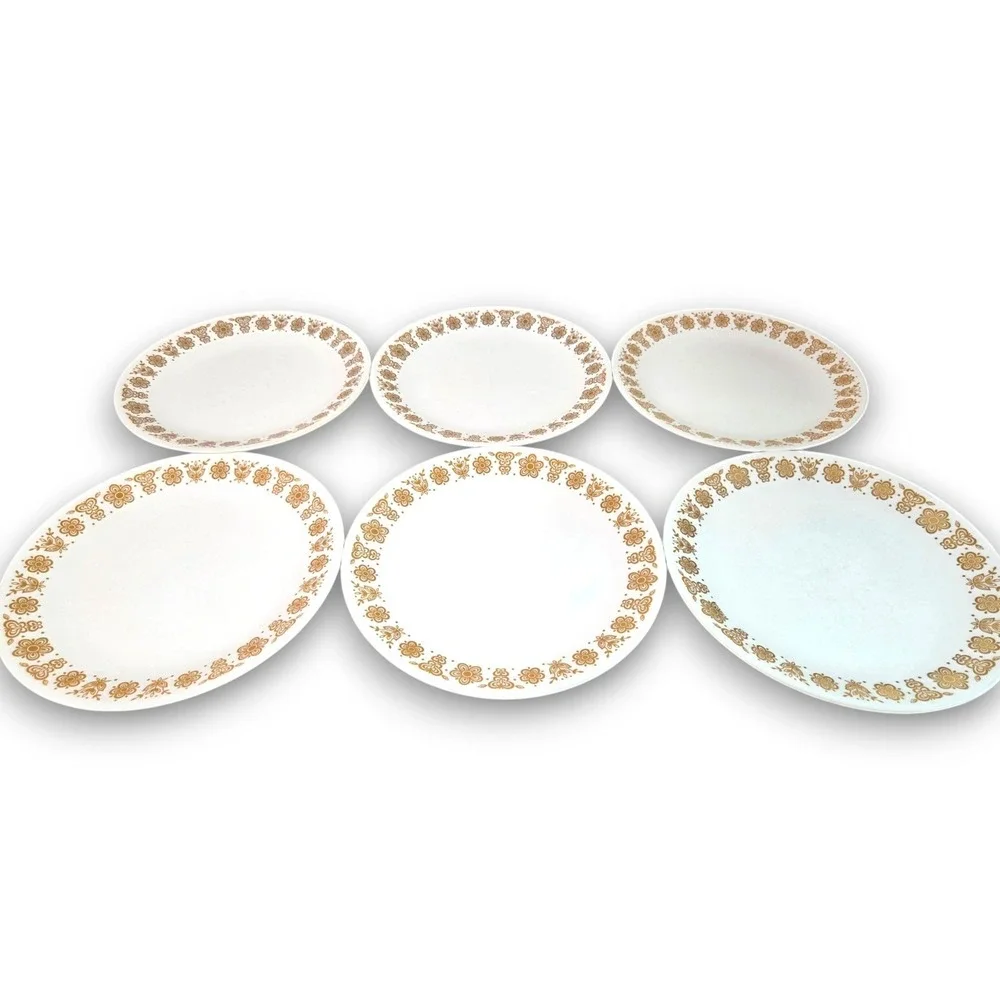 Vintage Corelle Golden Butterfly Set 6 Dinner Plates 8''