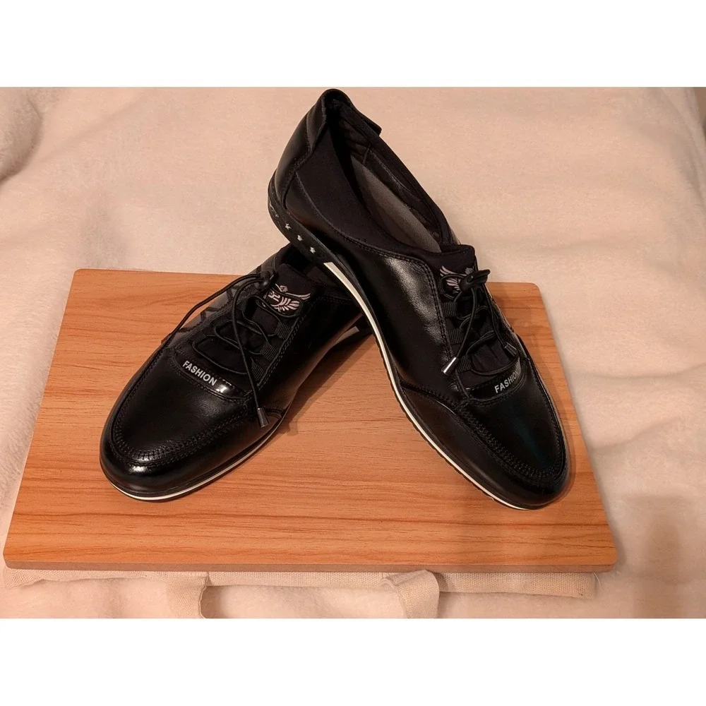 SG Fashion Men's Black Leather Lace Up Casual Driving Shoes Size 8.5  or 9‎