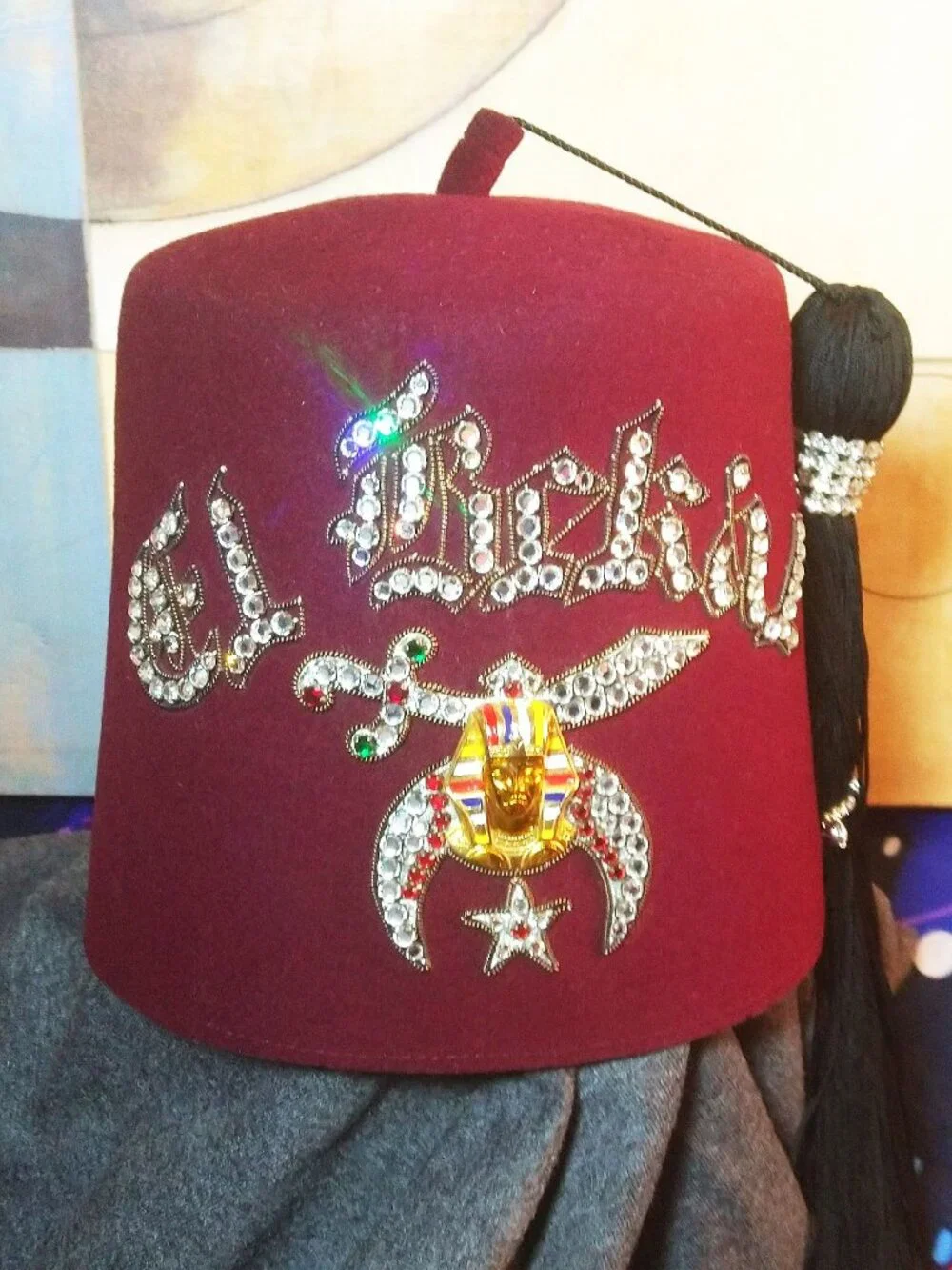 MEN'S EL LICKIU FEZ HAT JEWELED RHINESTONES SHRINER COLLECTIBLE