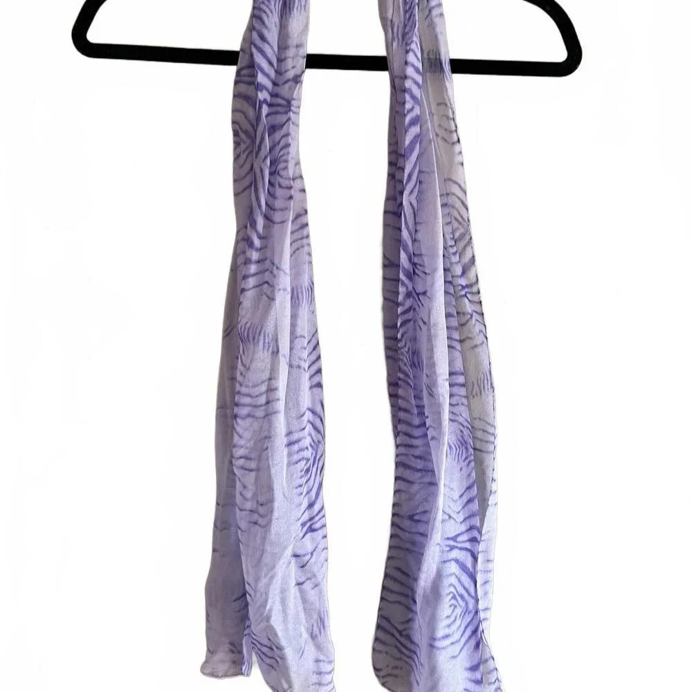 Purple Zebra Print Skinny Scarf Sheer Lavender Animal Print Accessory Neck Tie‎