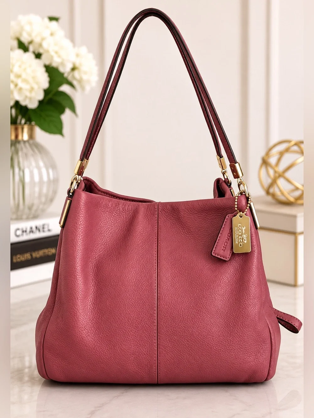 Coach Madison Phoebe Dusty Rose Pebbled Leather Shoulder Tote Hobo Bag