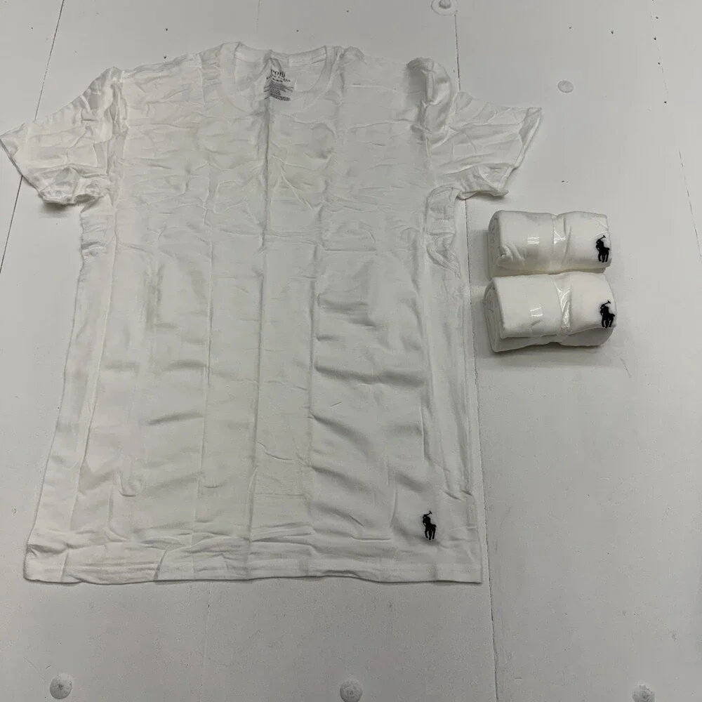 Polo Ralph Lauren T Shirt Undershirt Mens Medium White 3 Pack 4D-FLEX Stretch