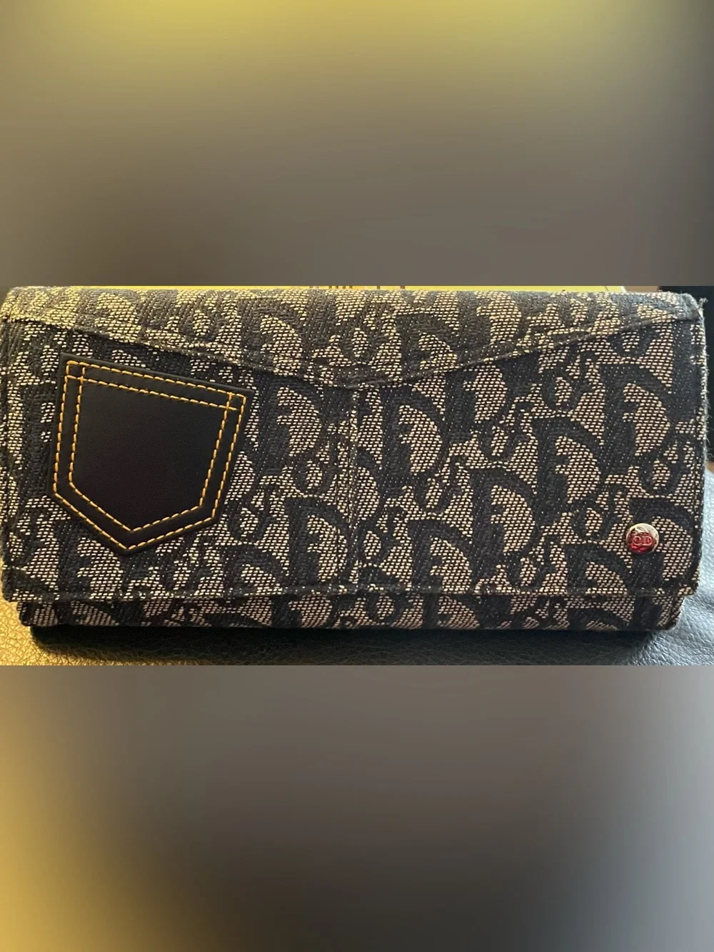 Dior Navy and Beige Signature Monogram Continental Wallet