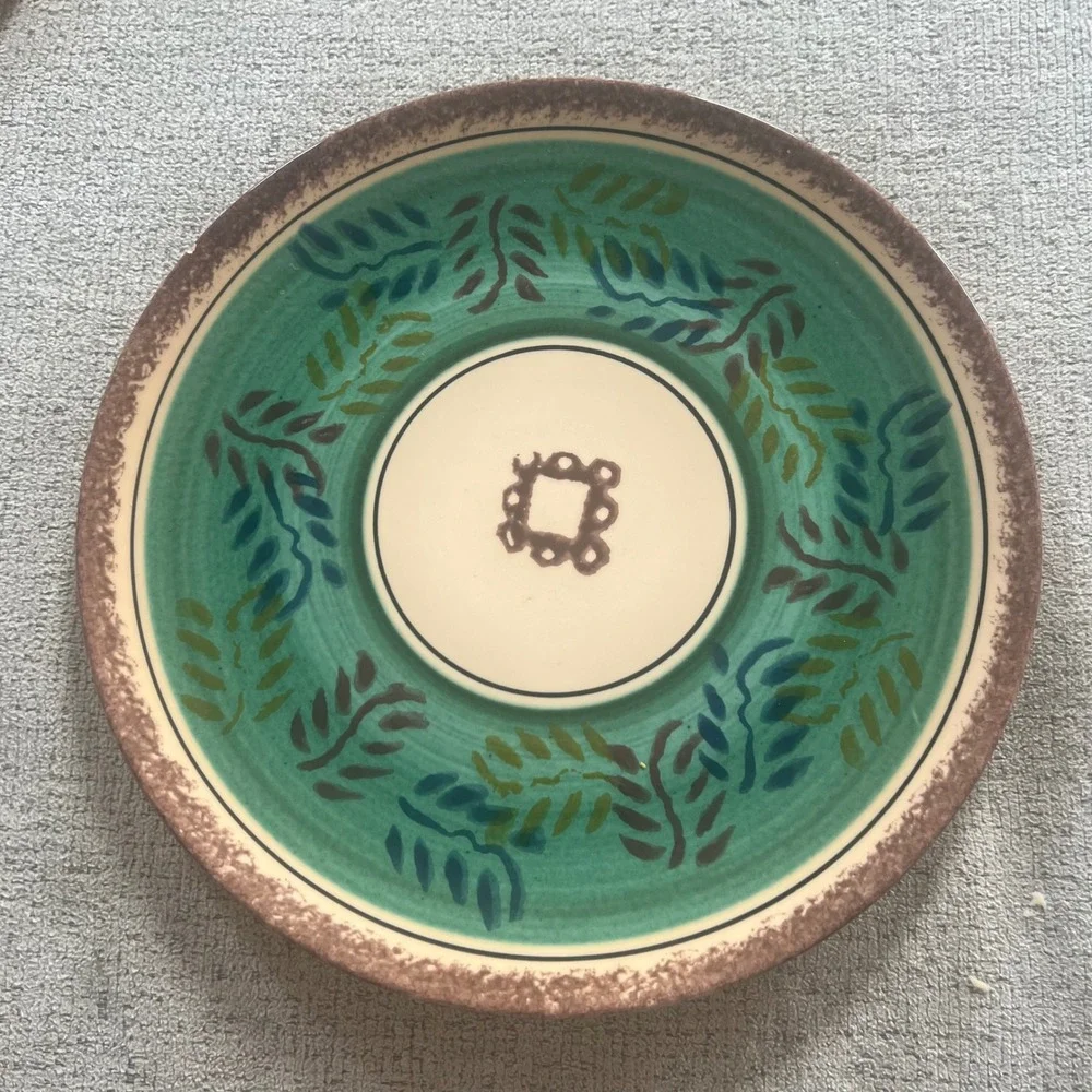 Luneville France Hand Painted Green Brown Leaf Ceramic Dinner Plate 10 Inch