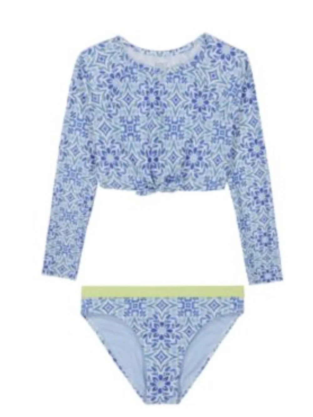 Roxy Girls Fresco Tile Crop Rashguard, 2-Piece Set, Blue, size 8, NWT