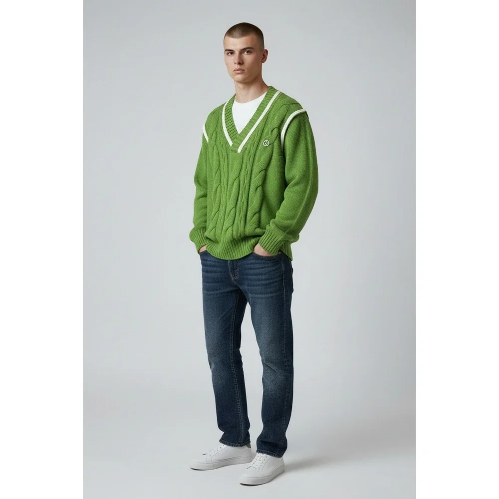 ARGUECULTURE Mens Green Twisted‎ Embossed Knit Sweater XL Cabincore (FLAW) KPOP