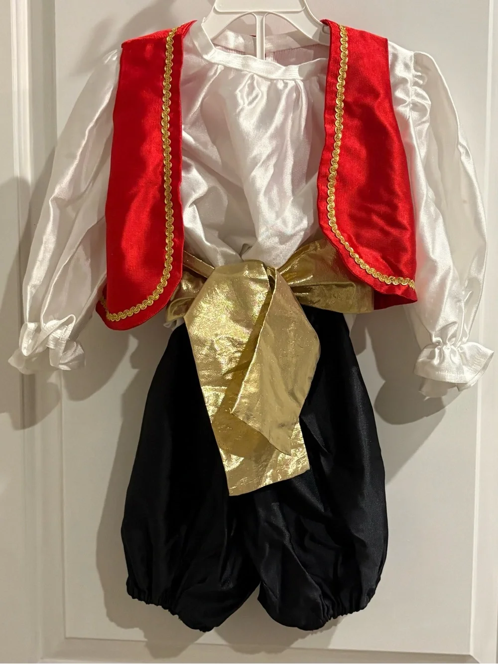 Red & Gold Pirate Costume with White Shirt. Argh.