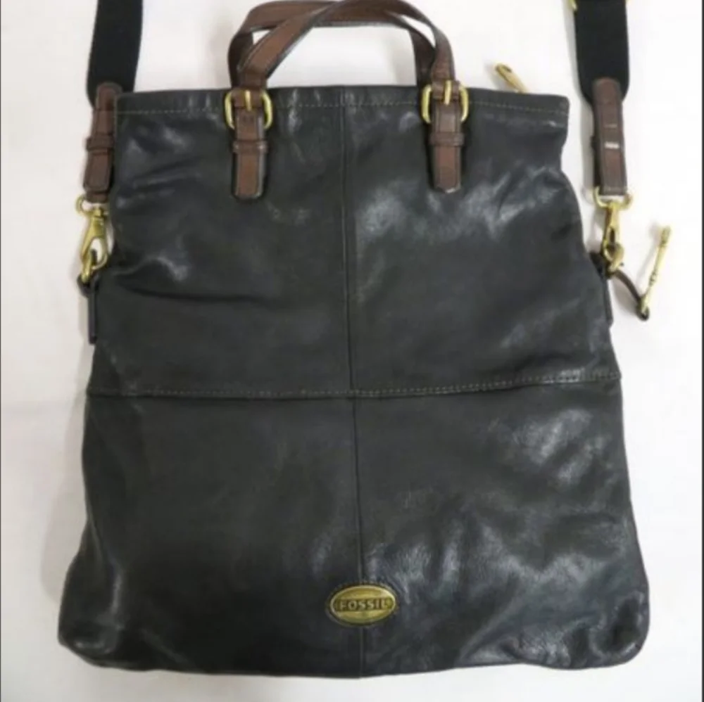 FOSSIL Explorer Tote Y2K Leather Purse Bag Key Fob