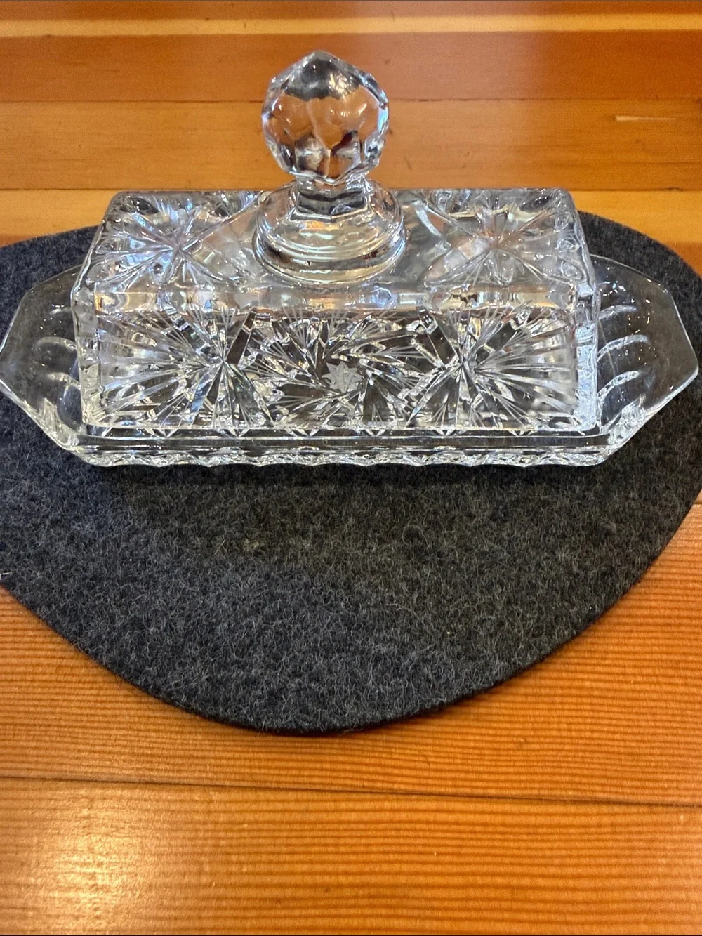 Vintage clear crystal pinwheel and diamond cut butter dish