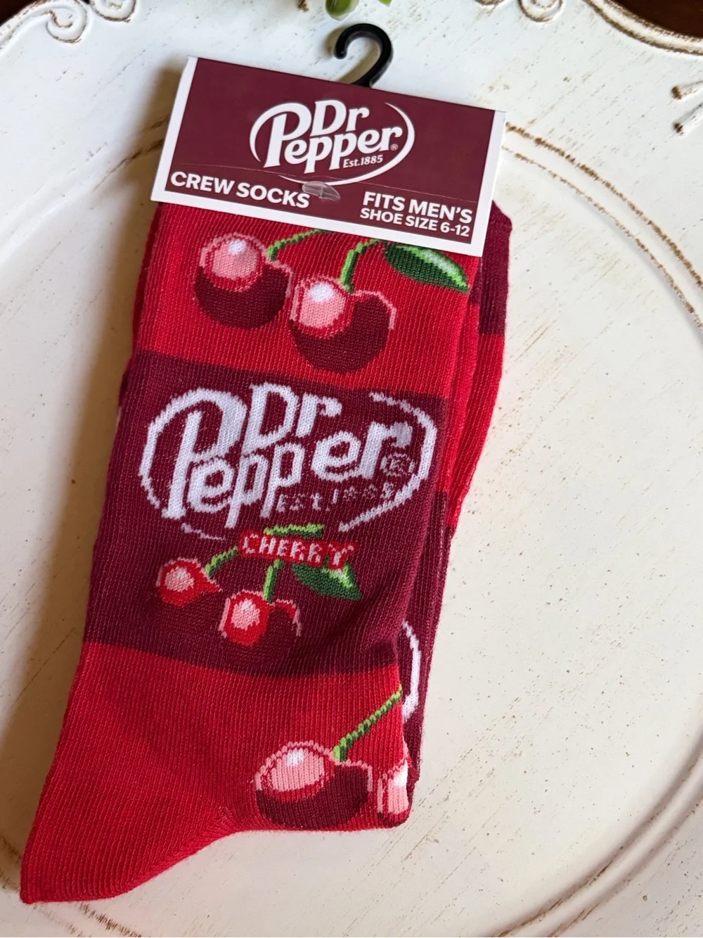 Dr Pepper Cherry Crew Socks for Men - Red